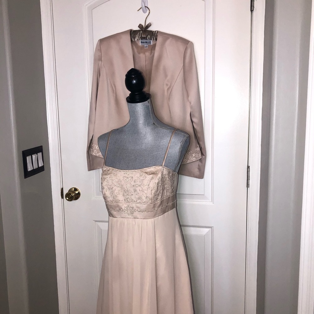 Cream David’s Bridal & Karen Miller Jacket and Formal Dress Size 10 / Medium